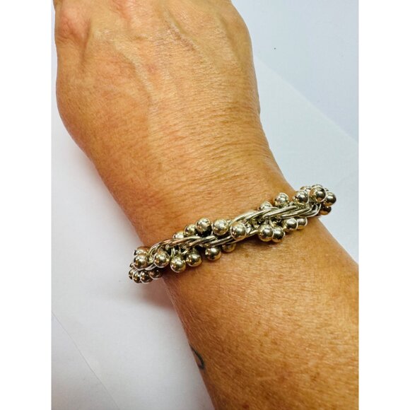 Estate 925 Sterling Silver Chunky Entwined Ball Twist Bracelet with Toggle Clasp - Picture 5 of 10